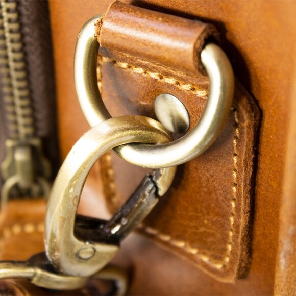 Men's Genuine Leather Vintage Weekender Bag, Briefcase Bag Satchel, Tan - Picture 12 of 15